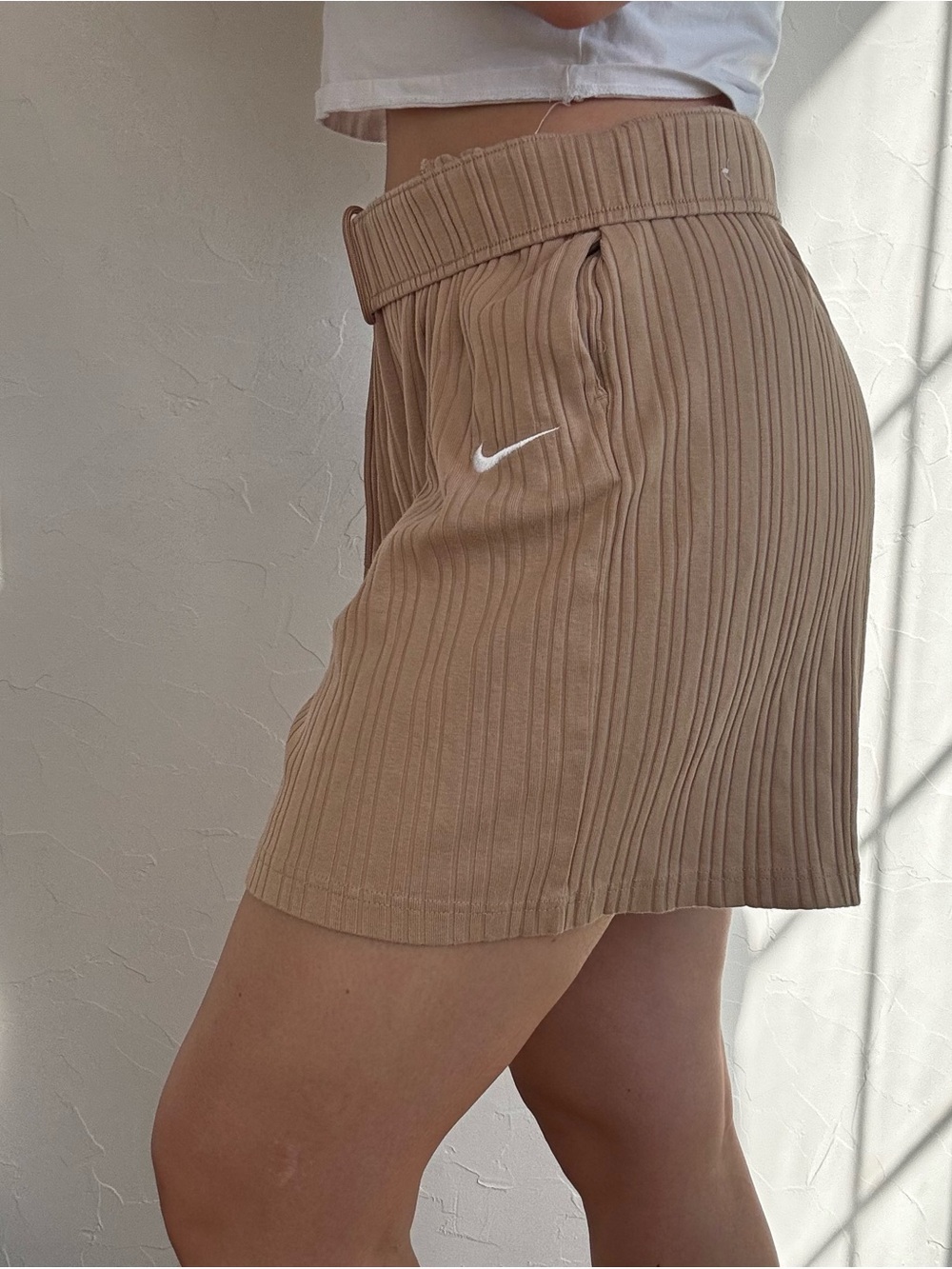 Nike Sportswear Ribbed Jersey Shorts - Hemp Beige - Size Large